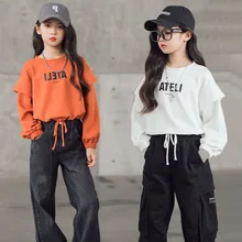 

Kids Girls White Sweatshirts Cotton Pullover Long Sleeve Sport Clothes for Teenage Spring Children Girls Hoodies 8 10 12 14Years