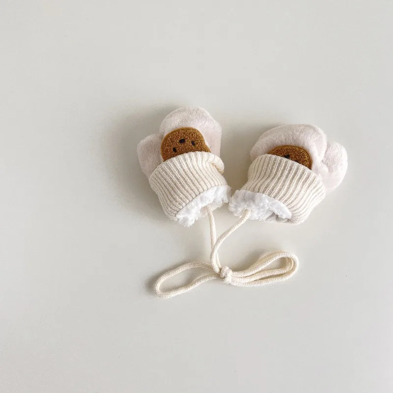 Baby Cute Cartoon Windproof Finger Gloves Winter Padded and Thickened Gloves Infant Warm Hanging Neck Mittens