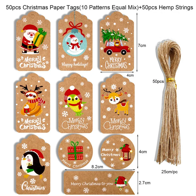 Description Picture 3 of item50pcs Merry Christmas Kraft Paper Tags DIY Gift Wrapping Decor Gift Card Xmas tree Hanging Label Christmas new year party favors