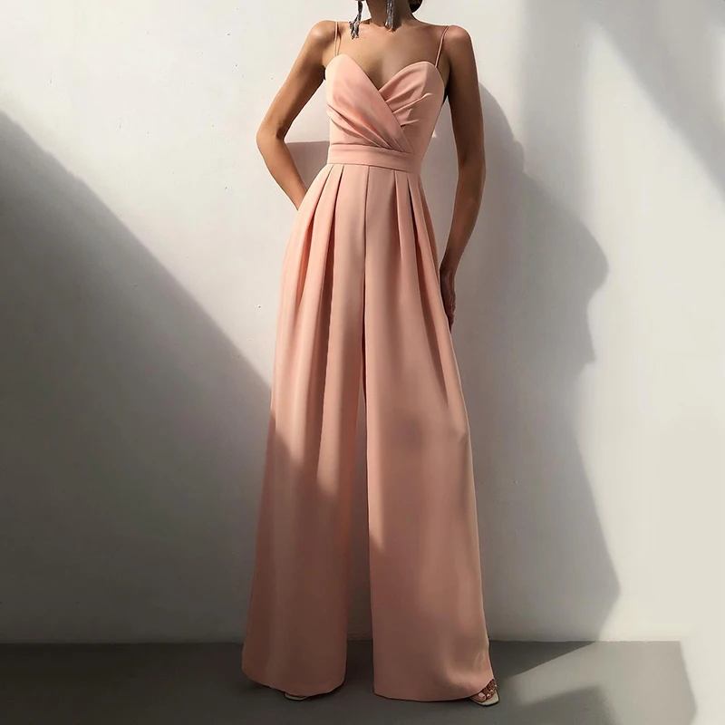 sexy Breast wrap sling women jumpsuit fashion elegant Suspender sleeveless solid party rompers High Waist Wide Leg Jumpsuits