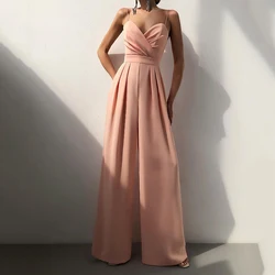 sexy Breast wrap sling women jumpsuit fashion elegant Suspender sleeveless solid party rompers High Waist Wide Leg Jumpsuits