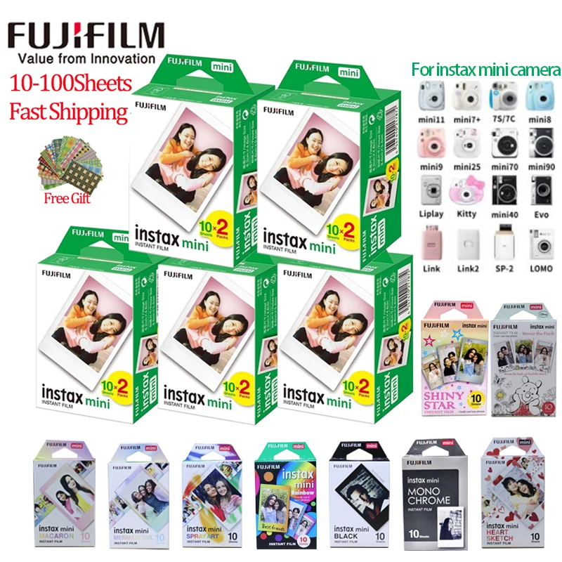 Fujifilm-papel fotográfico para cámara instantánea FUJI Instax Mini,  película con borde blanco, 12, 11, Mini, 9, 8, 7s, 70, 10 - 200 hojas -  AliExpress