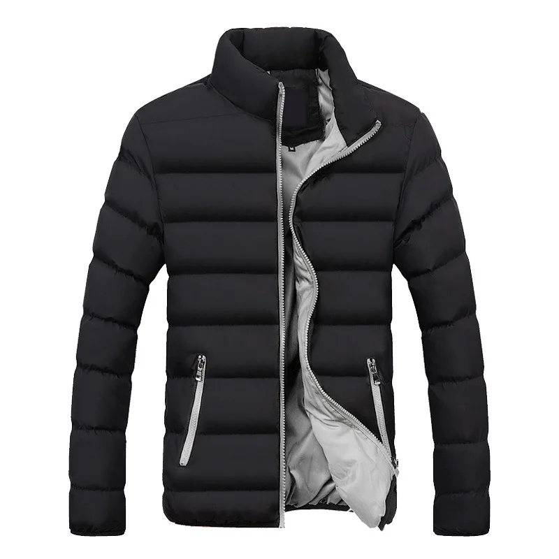 

Men's Outwear Coats Solid Stand Collar Male Windbreak Cotton Thick Warm Tops Parka Jackets Men Winter Casual Padded Down Jacket