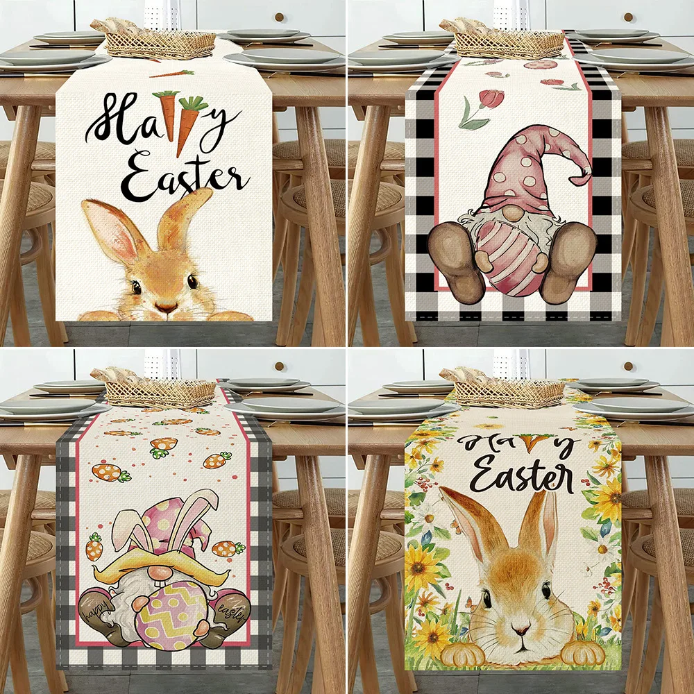 

Easter Table Runner Bunny Rabbit Seasonal Table Runner Kitchen Dining Table Decoration For Indoor Party Decor
