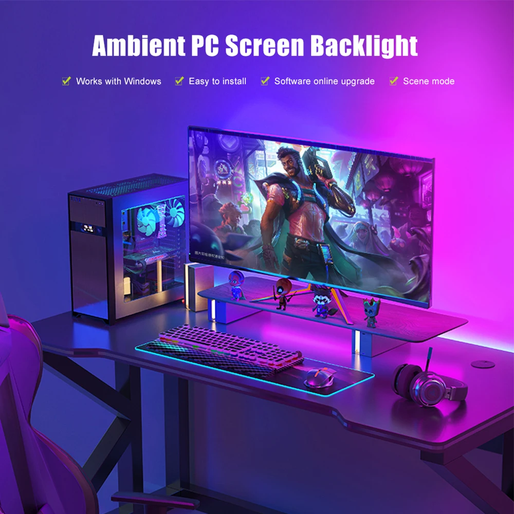 Ambient Pc Backlight For Game E-sports Computer Monitor, Immersion Gaming Desktop Sync Rgb Led Light Screen Decor Lights - Led Strip - AliExpress