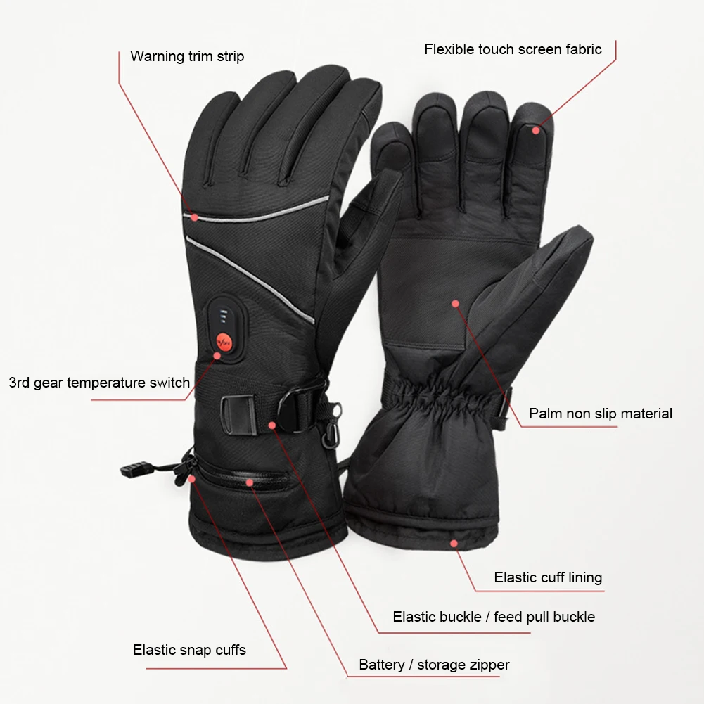 1 Pair Electric Heating Gloves Waterproof Winter Gloves Windproof Touchscreen 3 Speed Men Women for Ski Cycling for Motorcycle