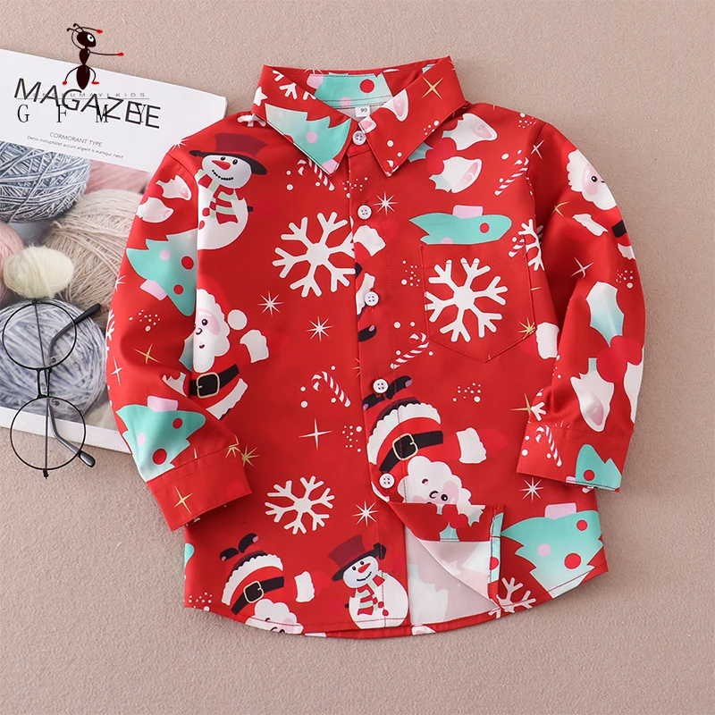 Kids shirts boys shirts GFMY boys shirt cartoon snowman children's New Year long-sleeved clothes baby toddler Christmas cardigan Korean style tops 1y-6y