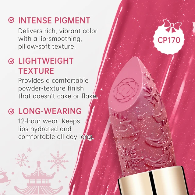 CATKIN Christmas limited New Year's lipstick for lips CATKIN moisturizing with golden glosses, tone CP170 Crimson pink, 3.6 g