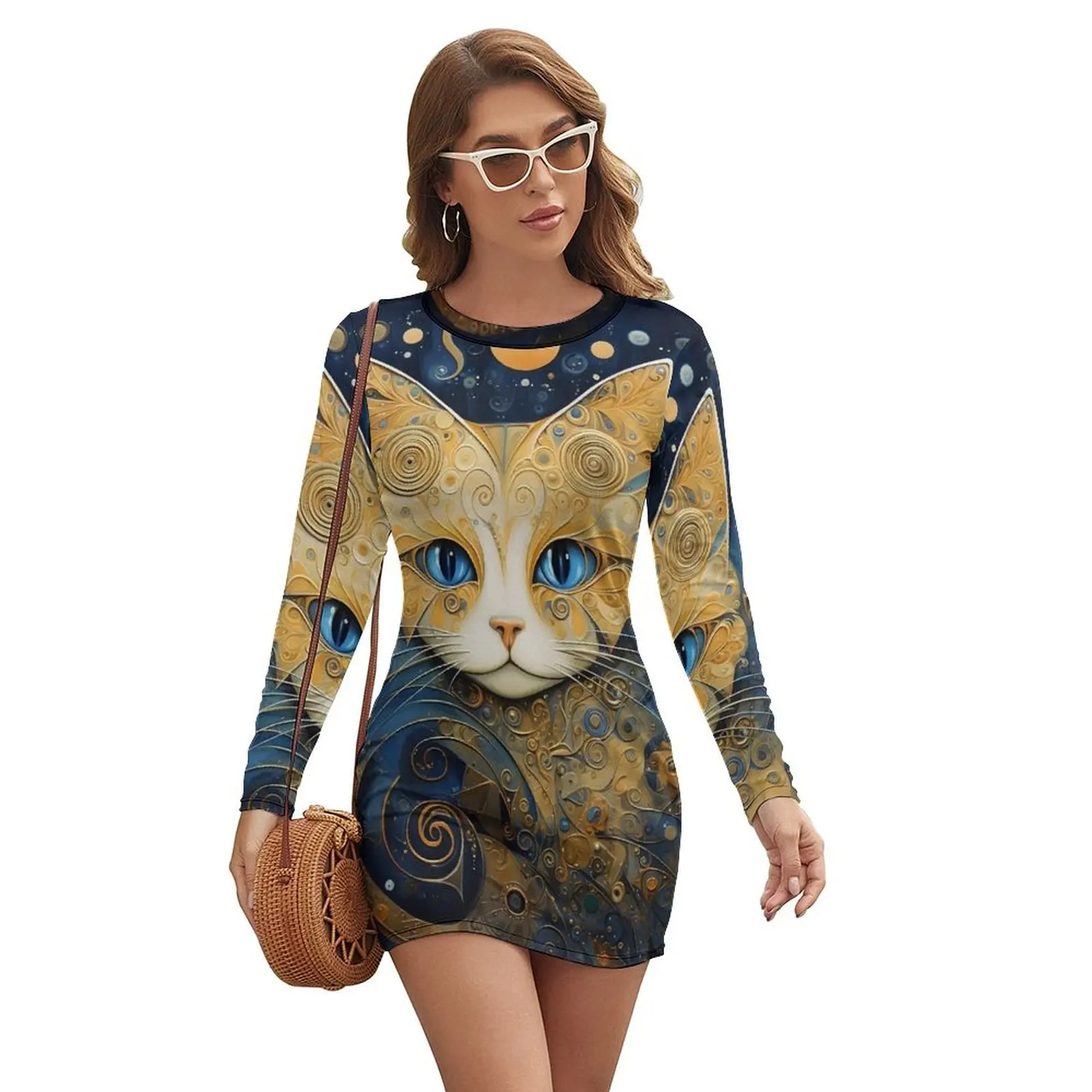 

Art Cat #50 Long-sleeved Dress Long dress woman loose women's dress