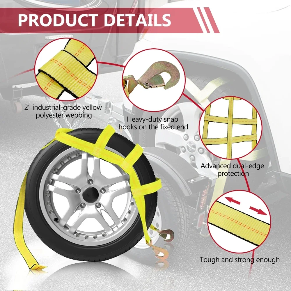 Tow Dolly Car Tire Ropes Straps for 14-20 inch Tire Basket Fixing Lashing Strap Chains Tension Car Transport Fastening Belt