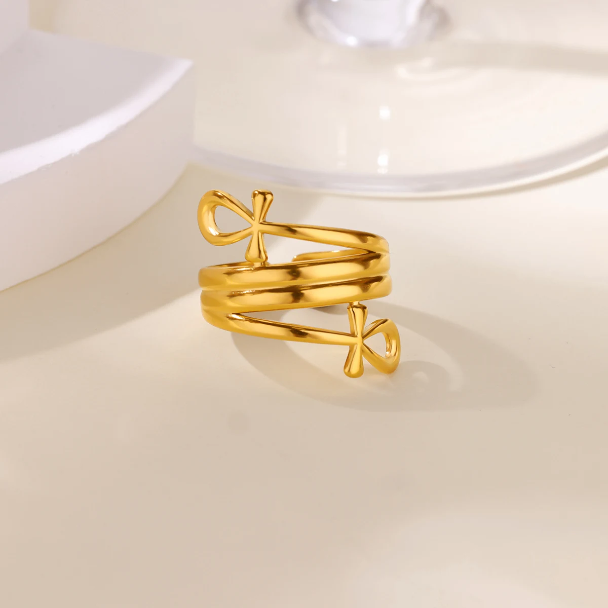Geometric Bow Ring Women Gold Stainless Steel