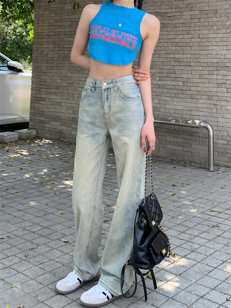 Deeptown Y2k Vintage Blue Baggy Jeans Women Hippie Grunge Kpop Oversize Denim Pants Korean Style Streetwear Wide Leg Trousers