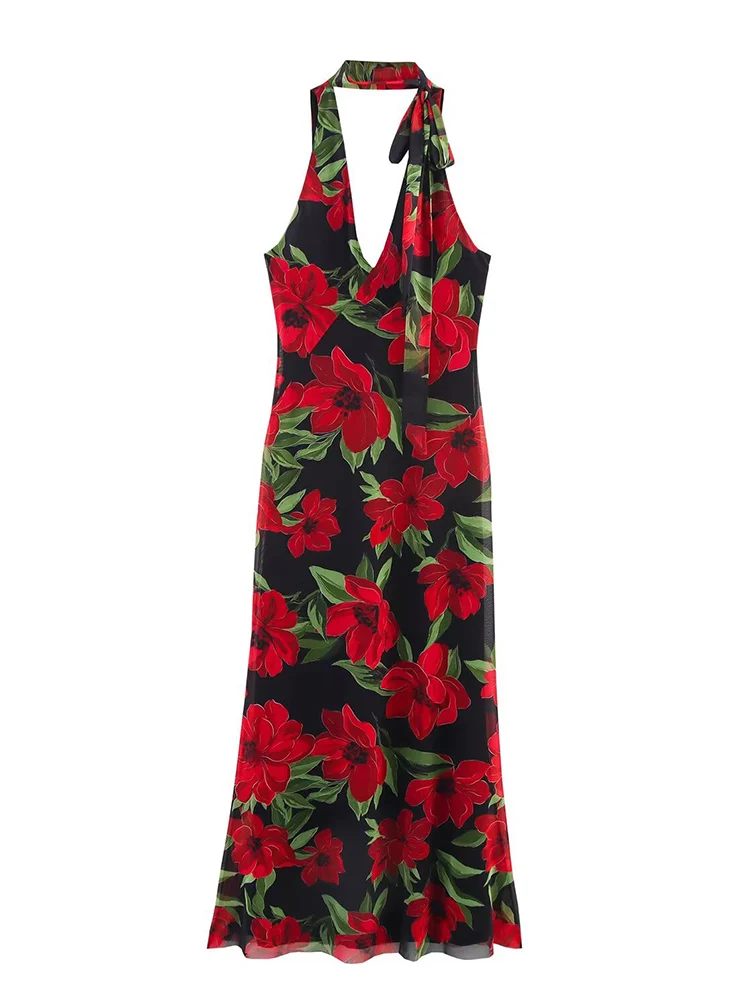 TFMLN جديد المرأة الأزهار طباعة فستان طويل مثير ال...