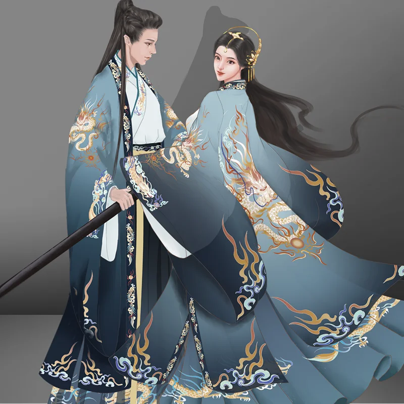 Chinese Hanfu Oblique Collar Waist Length Wei Jin Set Large Sleeve Micro Gold Original Clothing Hanfu Men And Women