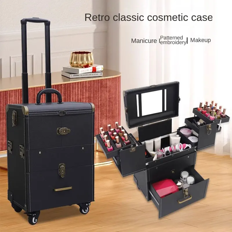 

Makeup Case with Wheels Trolley Suitcase Nail Hairdressing Makeup Bag Artist Toolbox Rolling Luggage Professional Cosmetic Box