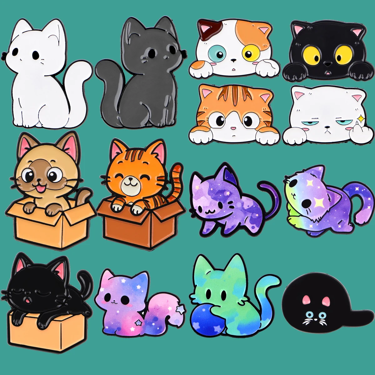 Starry Sky Cat Cartoon Emaille Pin Anstecknadeln für Rucksäcke Schwarze Katze Abzeichen Kätzchen Brosche für Kleidung Schmuck Geschenke für Freunde
