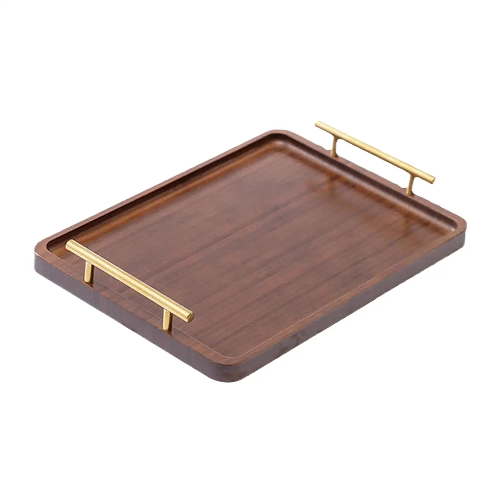 Wooden Serving Tray Snack Tray with Metal Handles Food Tray Plate Decorative Tray Coffee Table Tray for Table Decor Kitchen