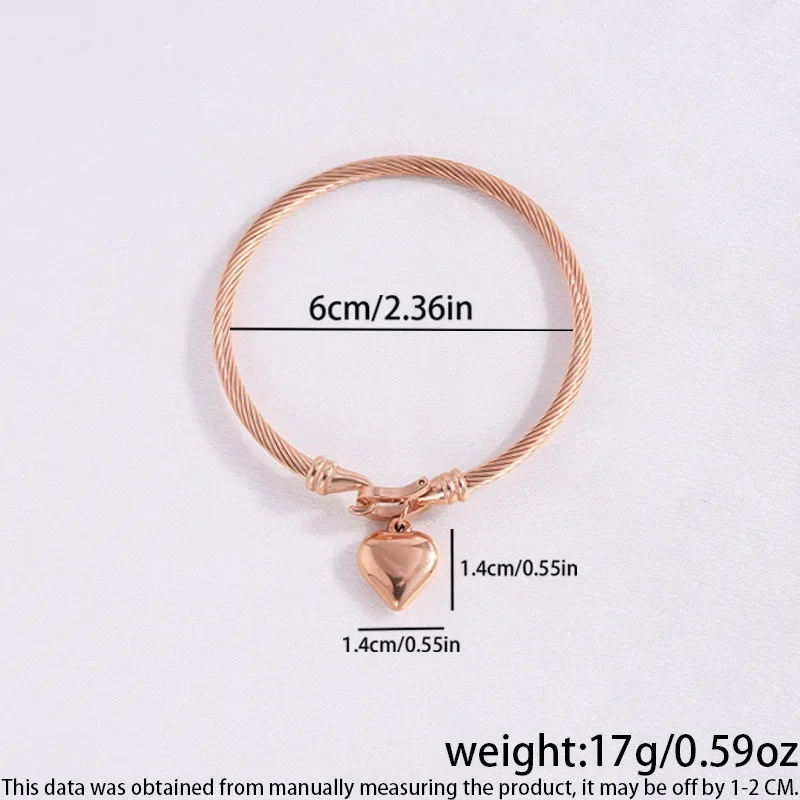 18k Gold Color Stainless Steel Heart Pendant Charm Bangle Bracelets For Men Women
