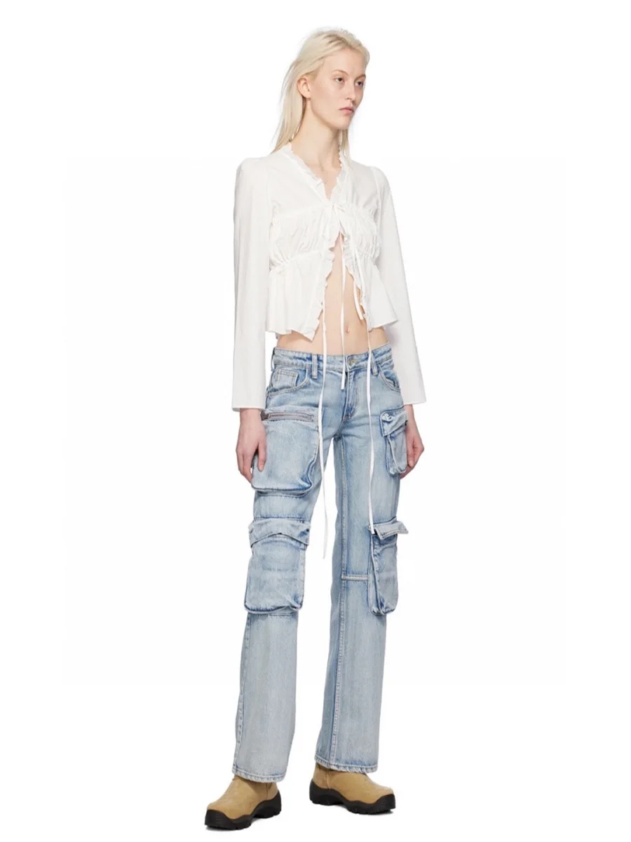 

2024 Women's Jeans Trends Pure Cotton Heavy Crafted Casual High Waist Women's Work Pants y2k Clothing New High Quality Pants bra