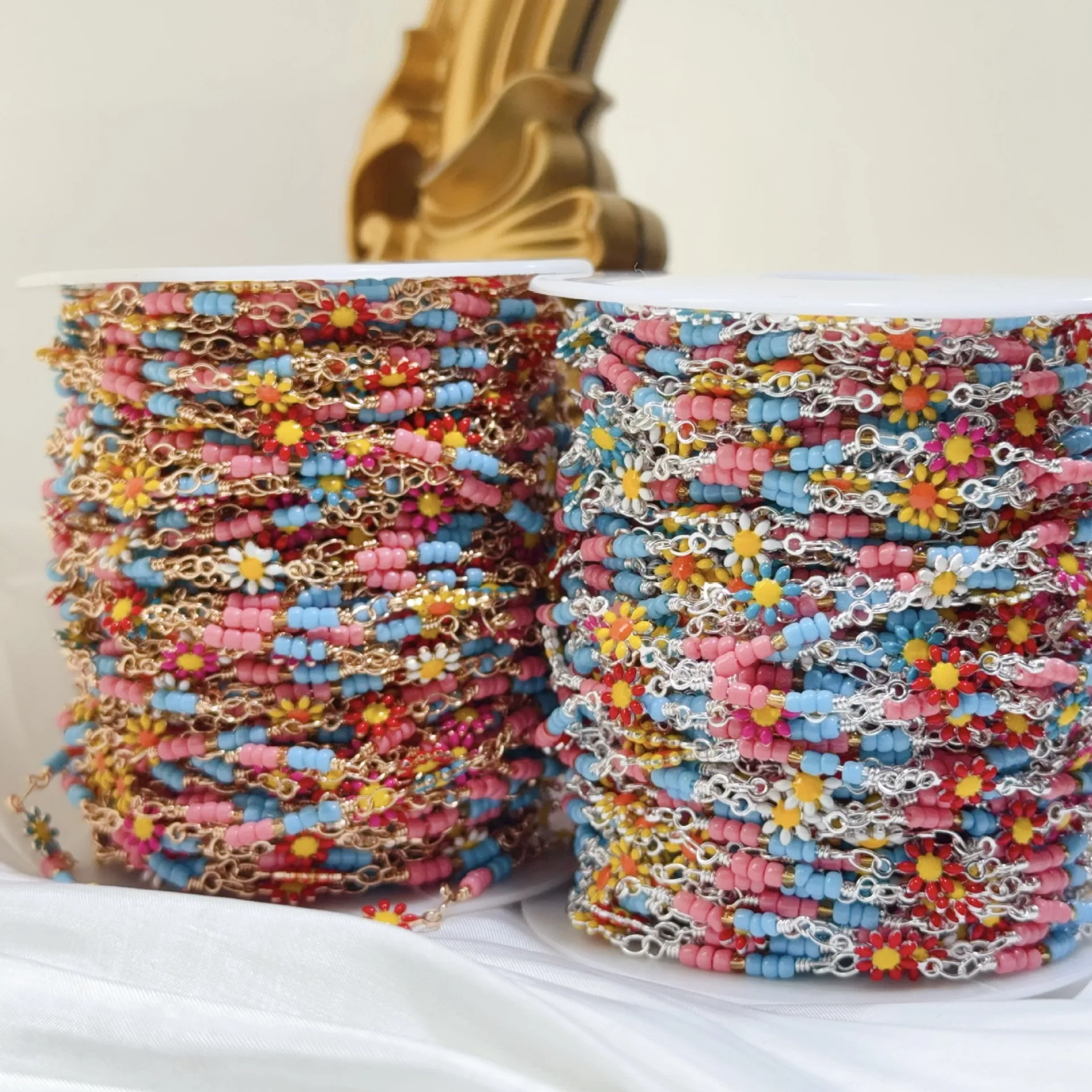 1 Meter 7x12,5mm Böhmische Niedliche Gänseblümchen-Kupfer-Emaille-Kette für Schmuckherstellung Sonnenblumen-Gliederkette DIY Halskette Armband Zubehör – Detail 1