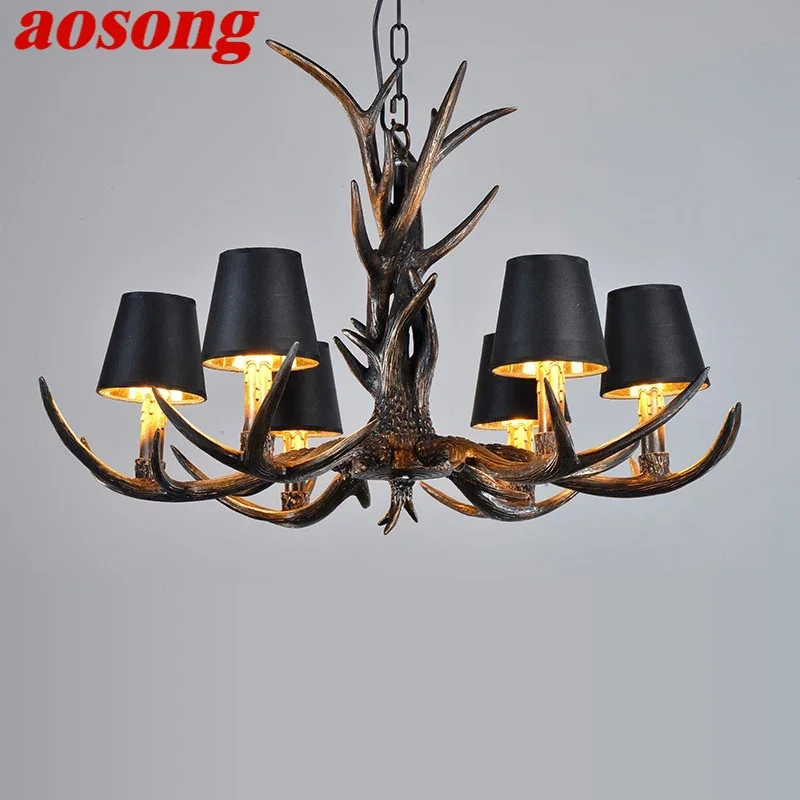 

AOSONG Nordic Antler Pendent Lamp American Retro Living Room Dining Room Villa Coffee Shop Clothing Store Decoration Chandelier