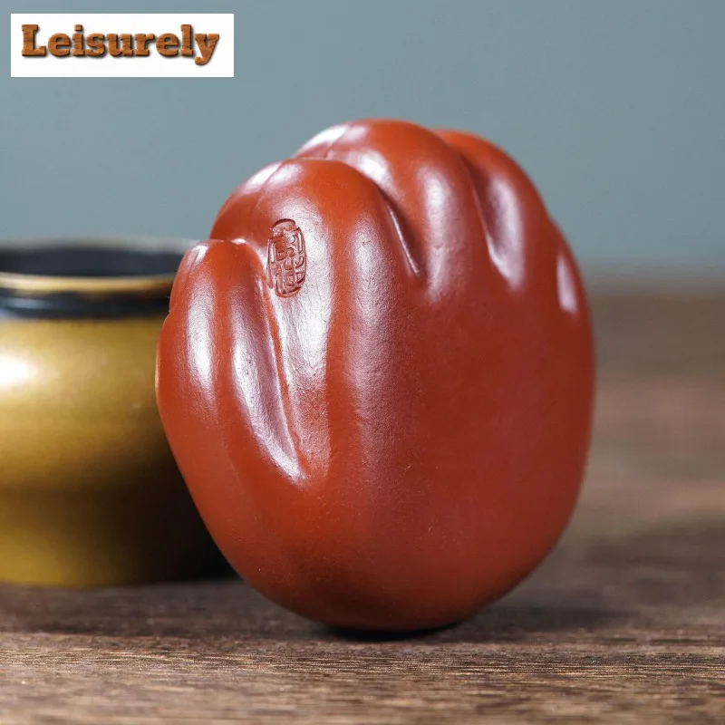 Yixing Purple Clay Palm Jin Chan Tea Pet Japanese Lucky Model Tea Figurine Play Toys Tea Statue Ornaments Supplies Decoration