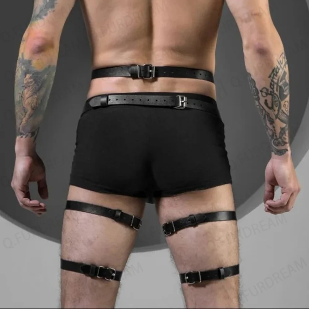 Men Sexy Body Leg Harness Belts Pu Leather Adjustable Punk Style Belt Cosplay Male Bondage Gay Party Fetish Costume leather chest harness