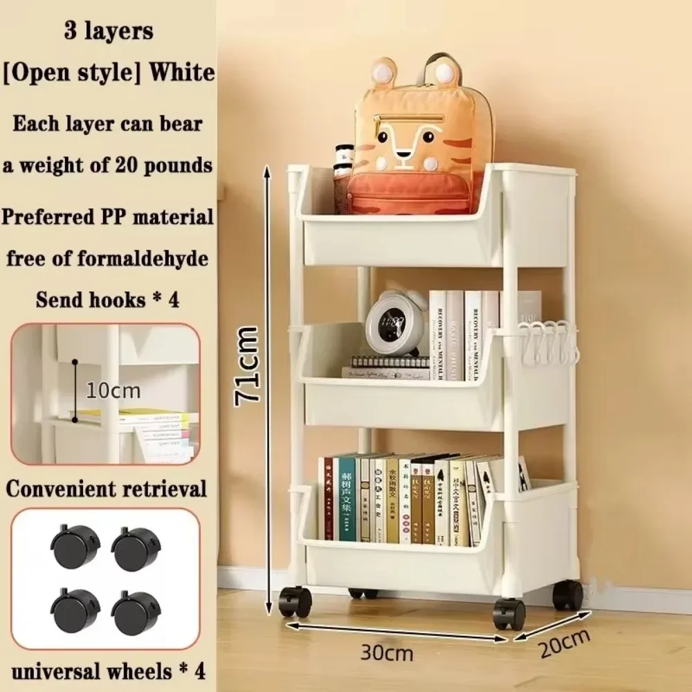 Bookshelf Storage Trolley Simple Kitchen Multi-Layer Movable Utility Cart Open Style Snack Organizer Shelf Bedroom Toy Shelves