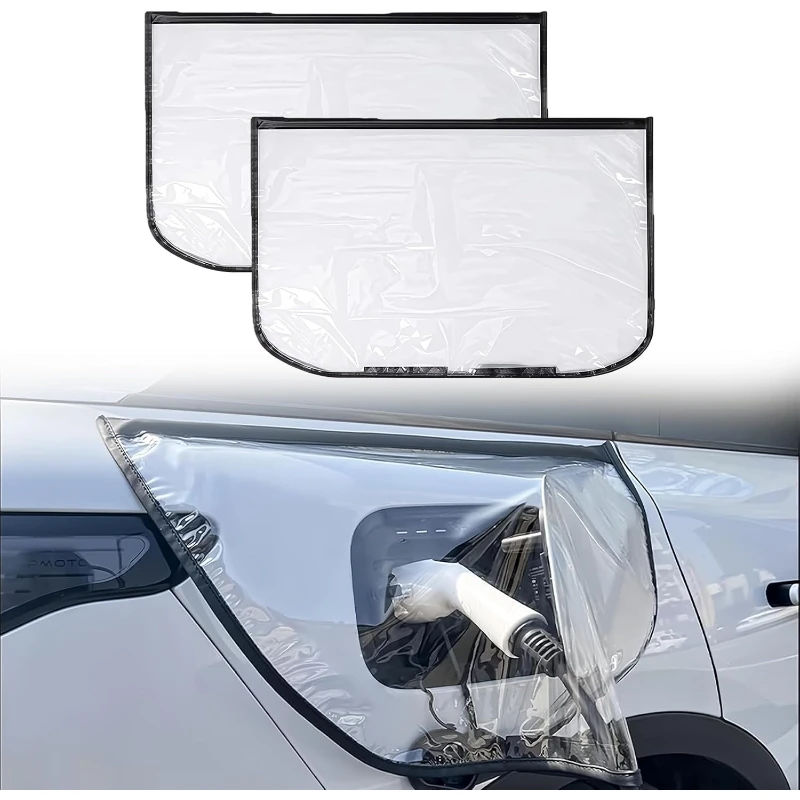 Dual Pack Electric Car Charger Port Covers - Transparent Weather-Resistant Protectors Against Rain, Snow, and Dust