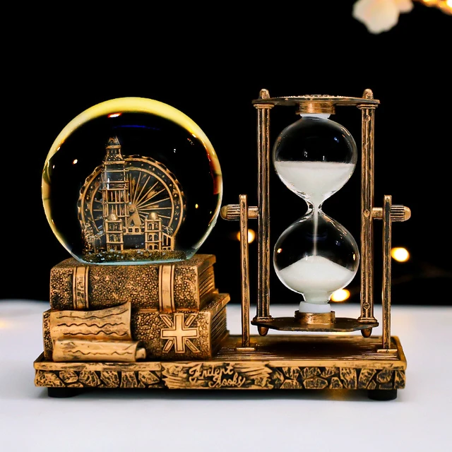 Clearance LED Music Crystal Snow Balls with Hourglass Vintage Paris Tower  Home Decoration for Living Room Bedroom Book Shelf TV Cabinet Desktop Decor