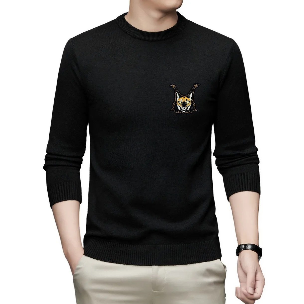 

90017CE Giierrn Sweater Men's Winter One-piece Velvet Thickened Warm Men's Half-high Collar Bottoming Sweater S-L