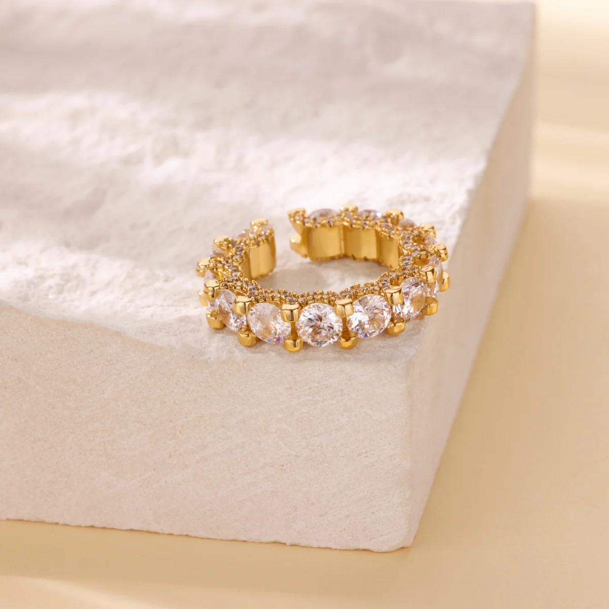 Cubic Zirconia Rings Adjustable Stainless Steel Ring