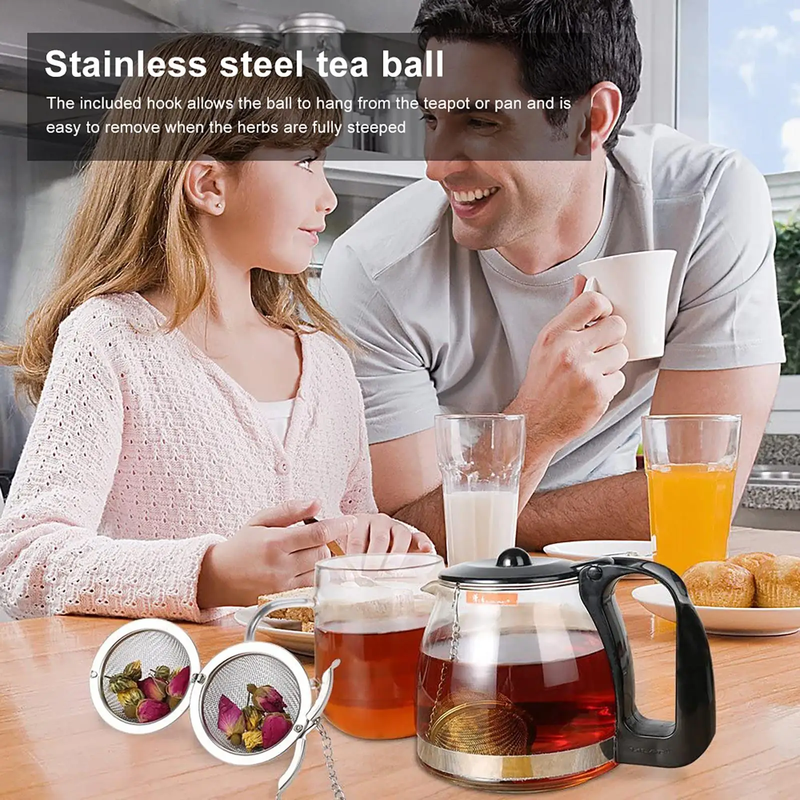 Description Picture 5 of itemRound Tea Infuser Stainless Steel Sphere Mesh Strainer Coffee Herb Spice Filter Diffuser Handle Ball Shape Match Tea Bags