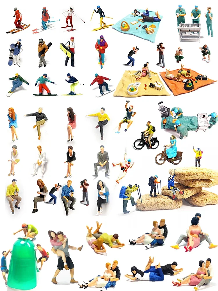 HO 1：87 Person Model Sand Table Micro Patting Figure Model Toy Ice and Snow Sports Figure Miniature Rock Climbing Hiking Model