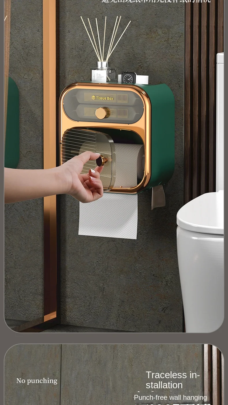 Scf721904c2cf4df29725e44f3a60564ap Toilet Tissue Box, Wall Mounted Waterproof Toilet Paper Box Punching Free Suction Paper Box Toilet Paper Roll Paper Storage Rack Mallzona