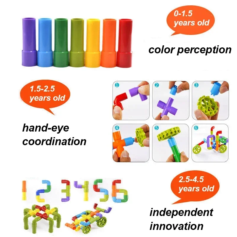Pipe Building Toys Children's Pipe Building Blocks Toy Assembly Plastic Water Pipe Educational Interactive DIY 3 Years Old Kindergarten