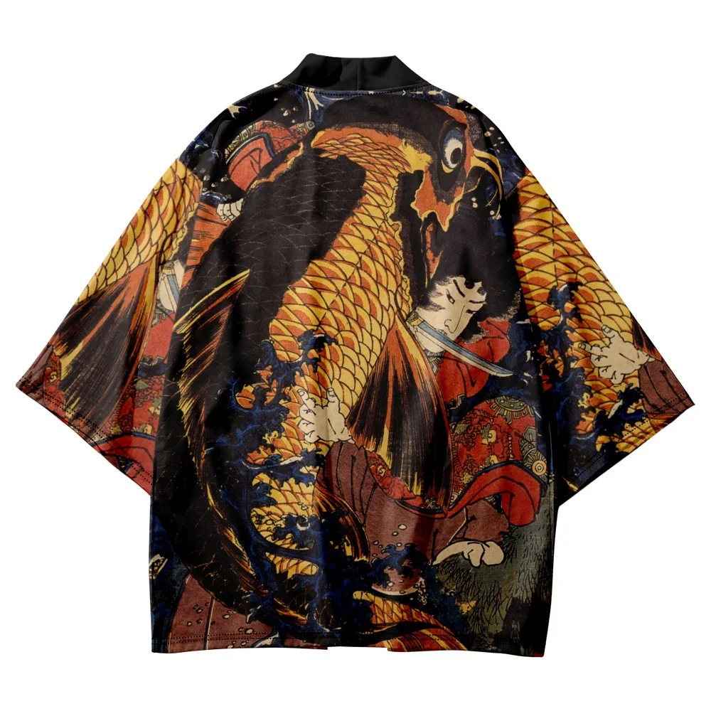Japanese Ukiyo-e Waves Print Cardigan Kimono Beach Women Men Cosplay Haori Yukata Traditional Asian Shirts Clothing