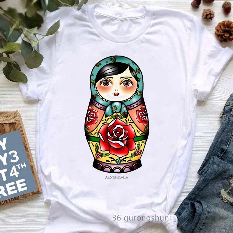Russian Doll T-Shirt Women'S Clothing 2024 Funny Summer Fashion Tshirt Femme White Casual T Shirt Female Harajuku Shirt
