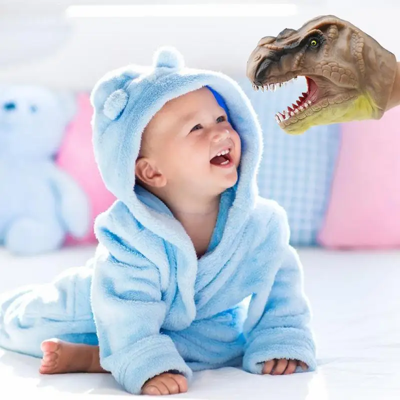 Dinosaur Hand Puppet Realistic Cartoon Animal Hand Toy Soft Rubber Animal Head Toy Swimming Pool Beach Bathing Toys