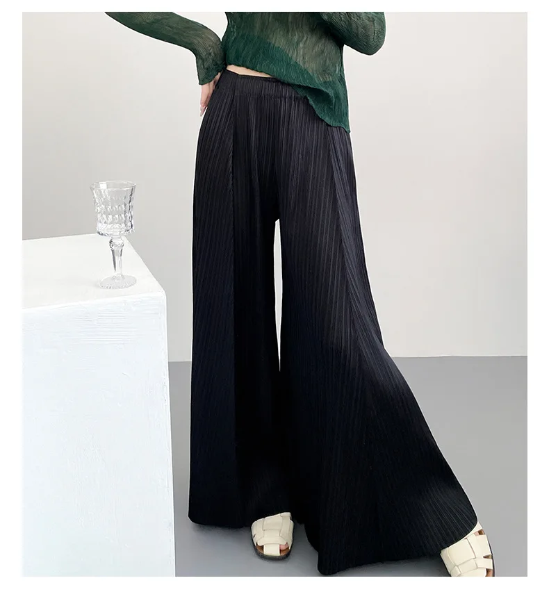 Miyake Pleated Wide-Leg Pants 2026 New Straight-Leg Pleated High-Waisted Drapey Casual Wide-Leg Trousers Women Lightweight Pants