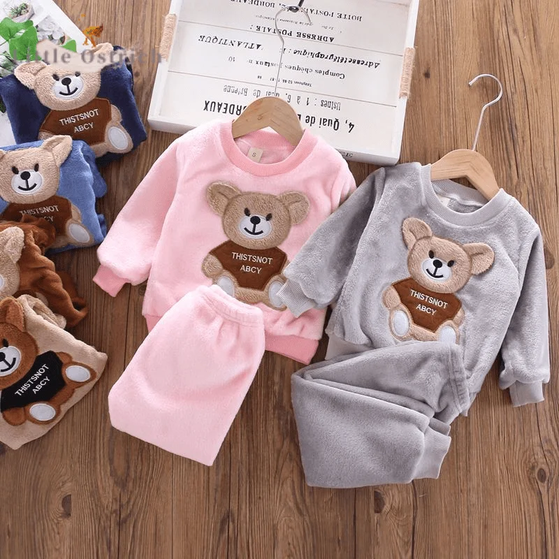 New Baby Boy Dress In Yellow Colour Local Fleece Stuff Hooded Shirt Plus Pajama Design Bear MTPX9858 main image 0
