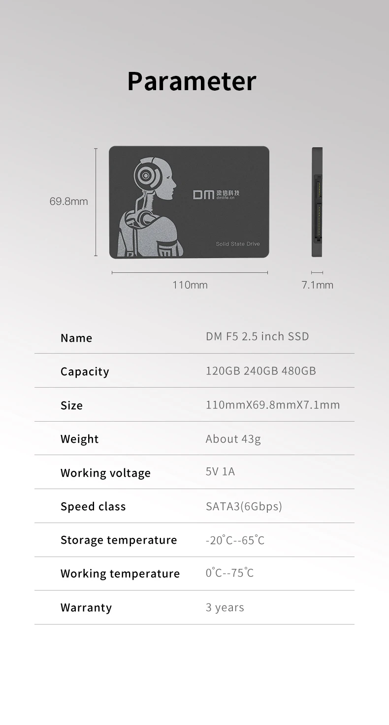 DM F5 SSD 1T 512GB 256GB 128GB Internal Solid State Drive 2.5 inch SATA III HDD Hard Disk HD SSD Notebook PC