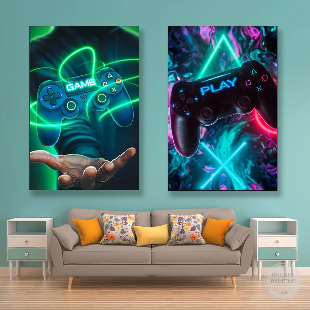 

Game Handle Canvas Colorful Wall Art Prints Gamepad Poster Pictures Living Room Game Room Home Decor Gifts for Game Fans Cuadros