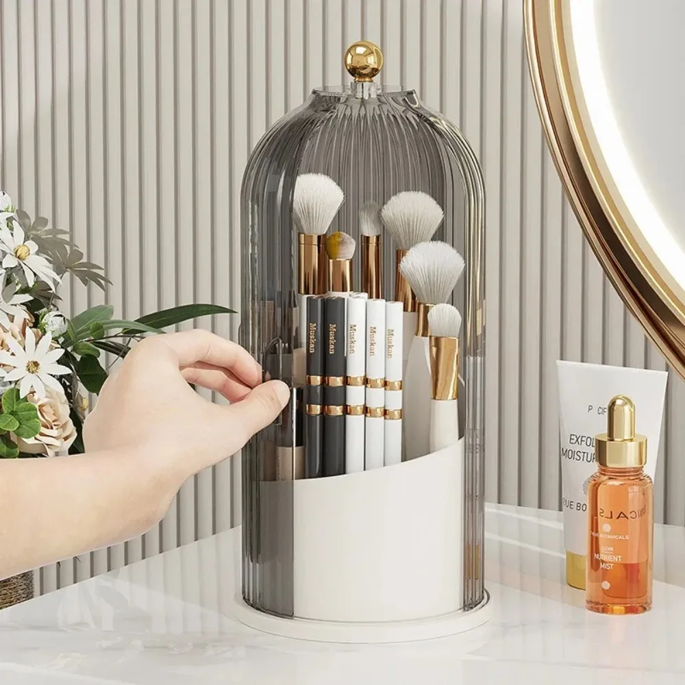 Makeup Brush Holder Organizer 360° Rotating Cosmetic Organizer With Lid Desktop Makeup Organizer Lipstick Eyebrow Pencil Holder 3