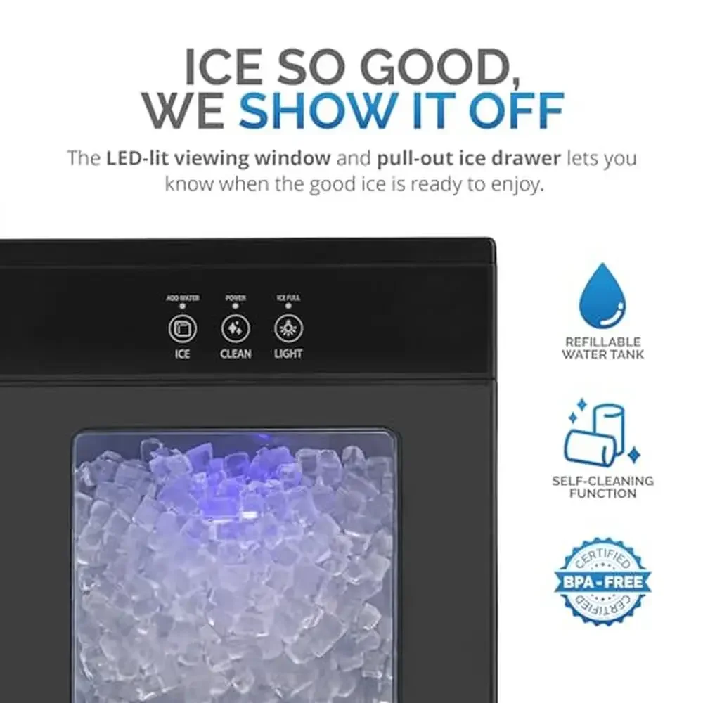 Countertop Nugget Ice Maker 44lb/Day Self-Cleaning Portable Ice Machine Refillable Water Tank LED Light Sonic Ice Newair 3