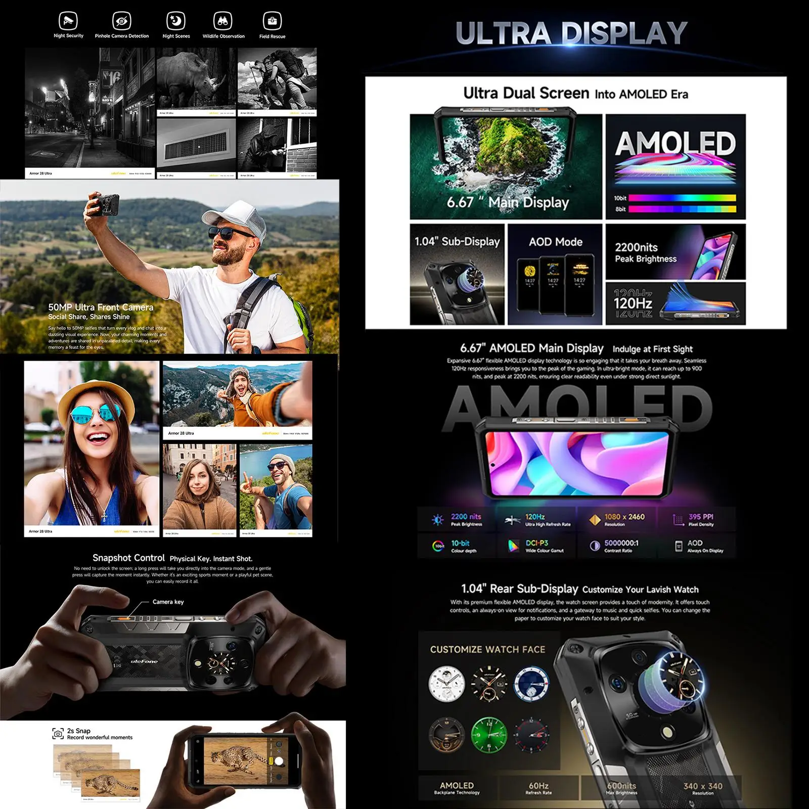 Ulefone Armor 28 Ultra 5G AI Rugged Phone 16GB+1TB Night Vision 10600mAh 6.67" Android14 MediaTek Dimensity 9300+ NFC Smartphone