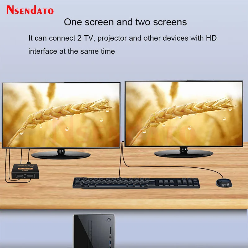 4K UHD 3D HDMI-Compatible Splitter 1X2 4K 30Hz 1 in 2 out HDMI-Compatible Switch Converter For DVD PS4 Xbox PC HDTV Monitor