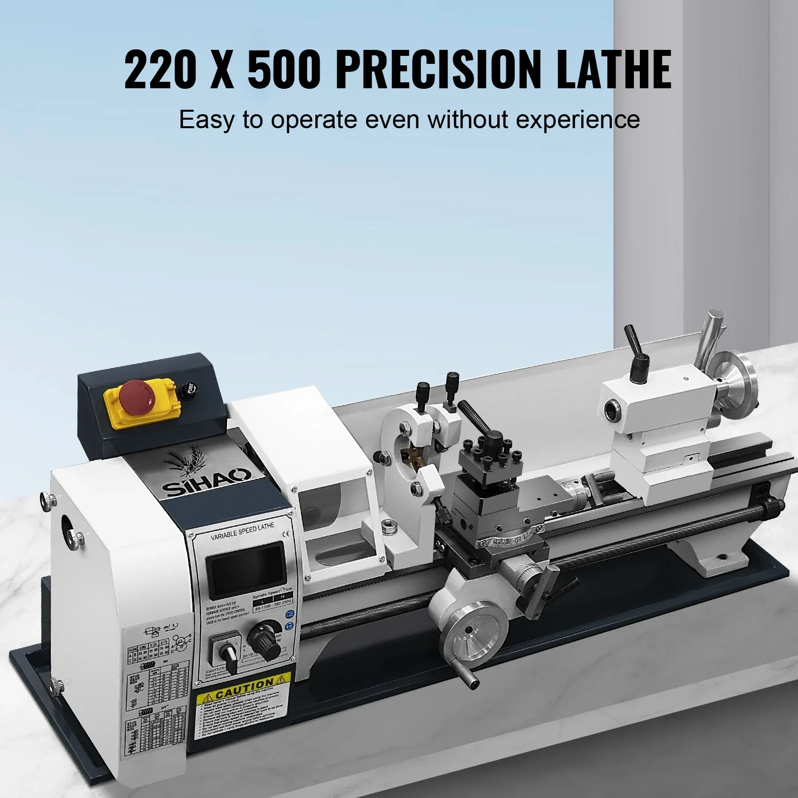 SIHAO Aktualisierte 1200 W Mini-Metalldrehmaschine 220 x 500 mm 0–3000 PRM MT5 Spindelkegel und MT2-PS-Kegel für Labore, Werkstätten, Technik – Detail 3