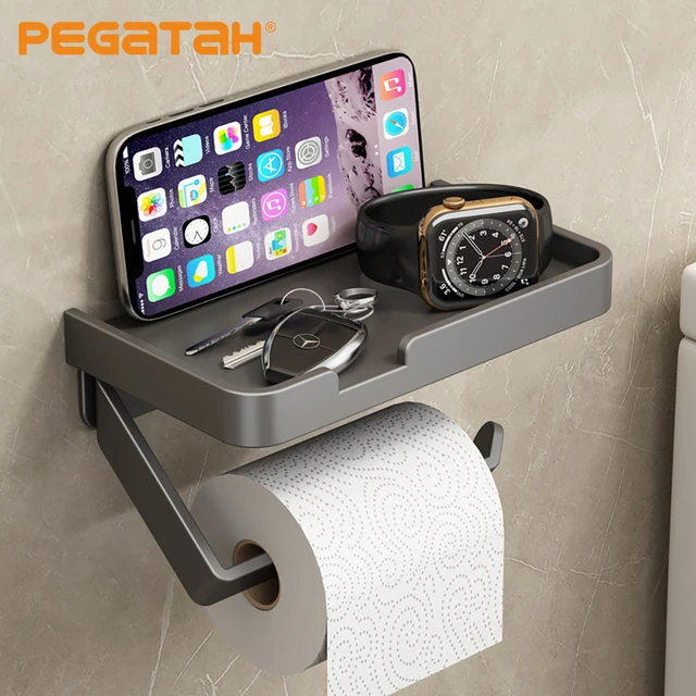 Adhesive Toilet Paper Holder with Shelf, Toilet Paper Roll Holder