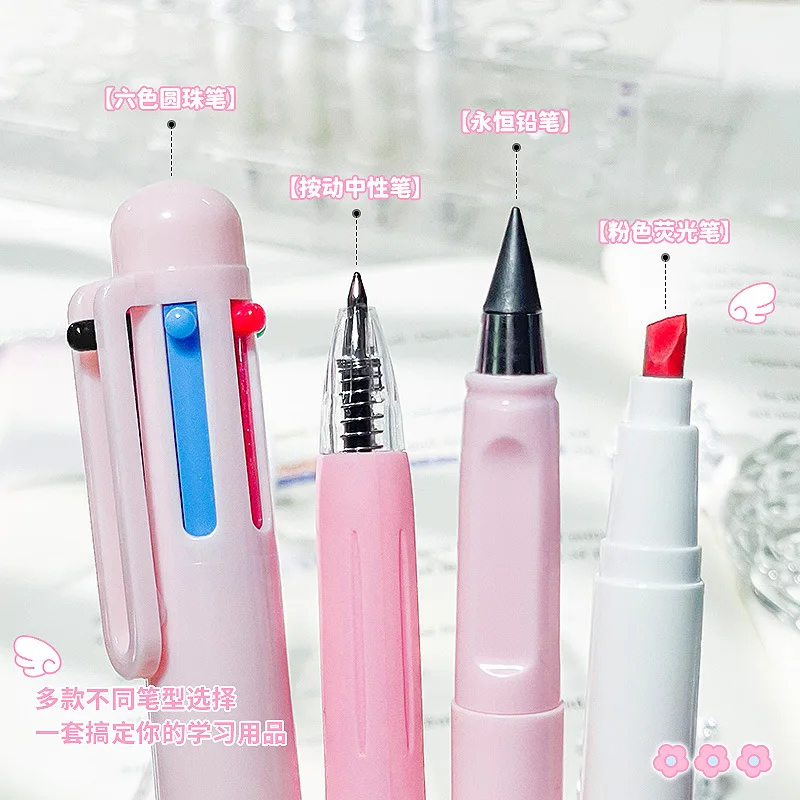 6/7/8Pcs Cute Cartoon School Stationery Set Color Pens Stick Note Student Tools Gift Kit Eraser Large Capacity Learning kawaii - 4